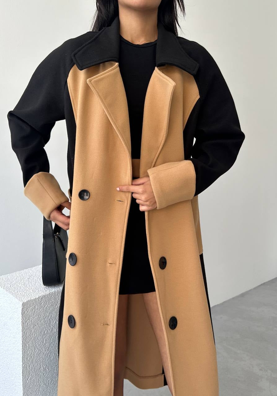 ΠΑΛΤΟ ΜΑΚΡΥ ΜΠΕΖ/ΜΑΥΡΟ OVERSIZED