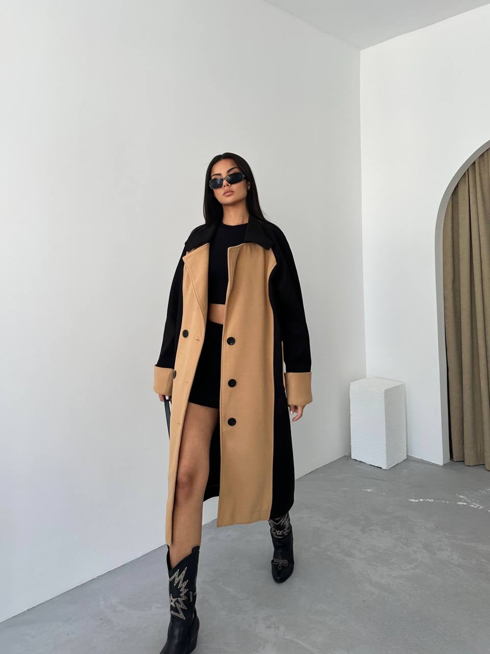 ΠΑΛΤΟ ΜΑΚΡΥ ΜΠΕΖ/ΜΑΥΡΟ OVERSIZED