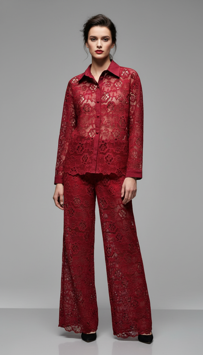 Σετ παντελόνα πουκάμισο δαντέλα