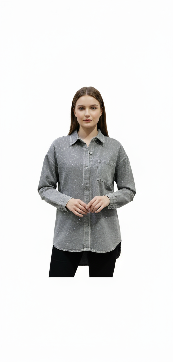 Γκρι τζιν πουκάμισο με στρας