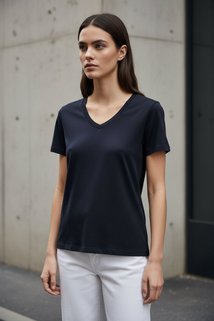 Basic T-Shirt V -neck λευκό & μαύρο one size