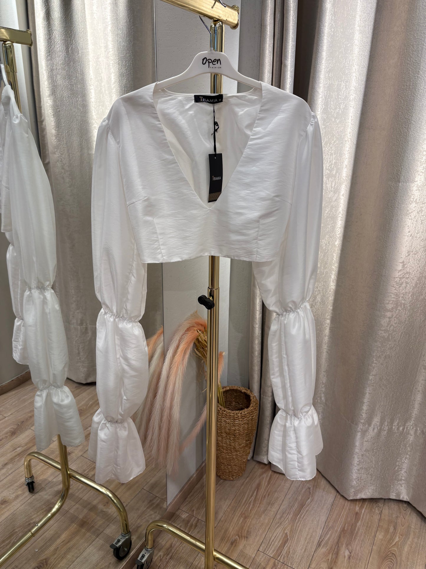 Crop Top με Φουσκωτό Μανίκι Ταφτά Triamia