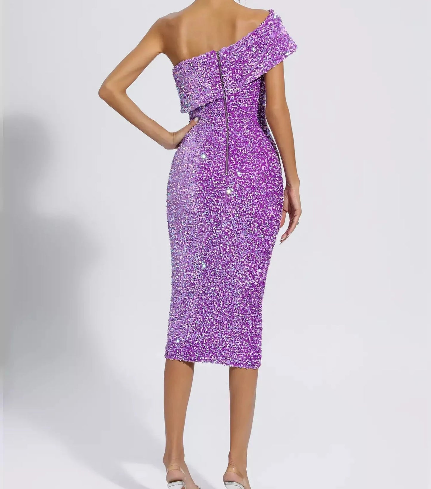 Βελούδινο Φόρεμα Midi με Έναν Ώμο - Κομψό Βραδινό