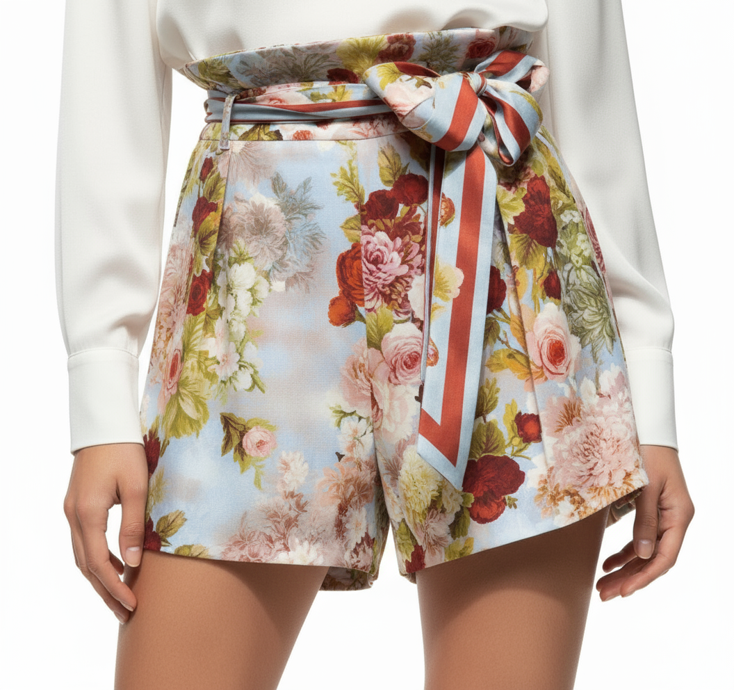 Σορτς Φλοράλ με Ζώνη Γυναικείο - Floral Shorts