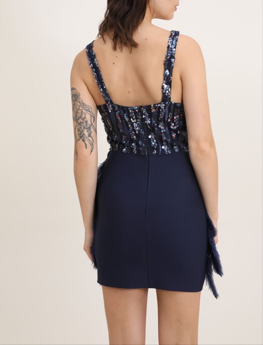 Μίνι Φόρεμα με Πούλιες και Φτερά – Κοκτέιλ Βραδινό