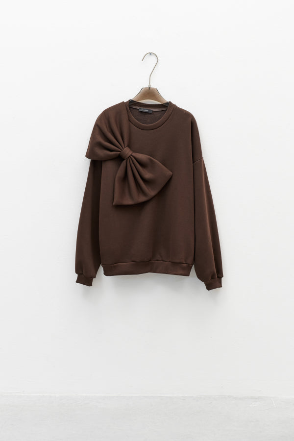 Φούτερ με Φιόγκο Καφέ - Sweatshirt with Bow