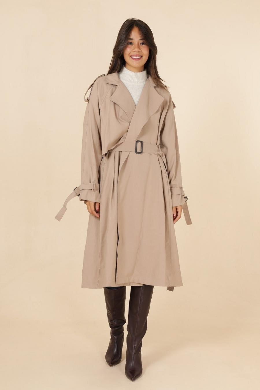 Καμπαρντίνα με ζώνη μπεζ