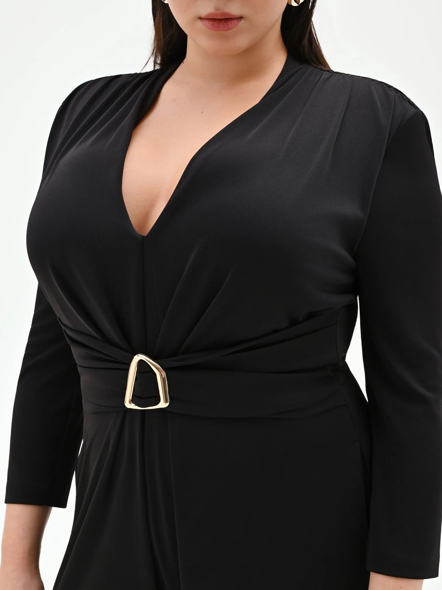 Rinascimento Ολόσωμη Φόρμα Μαύρη με Μακρύ Μανίκι Plus Size