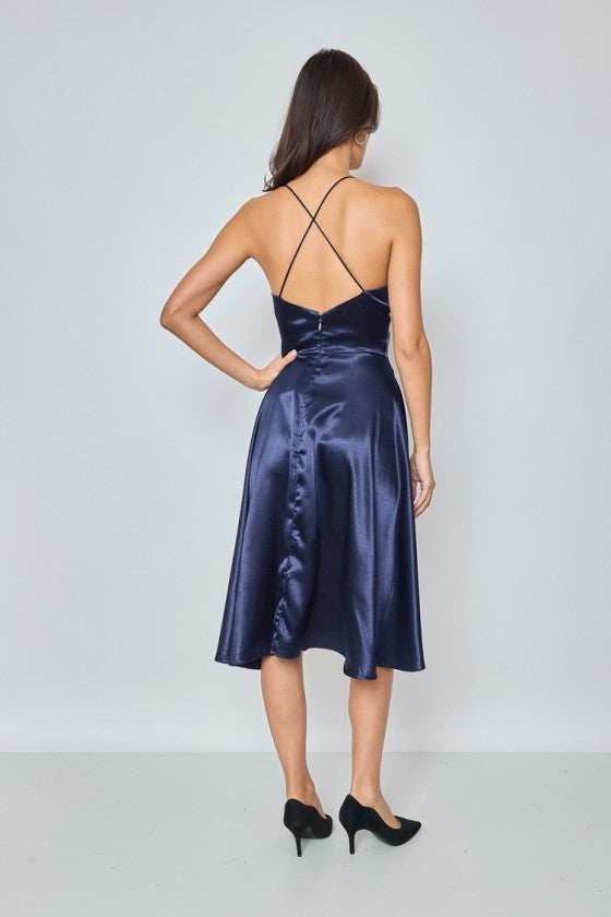Midi σατέν φόρεμα navy blue