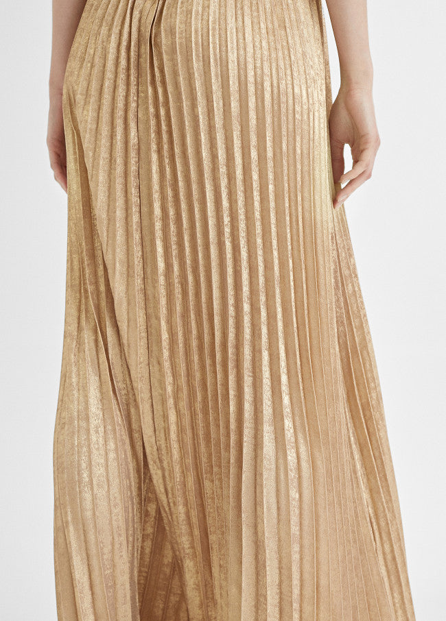 Μάξι Πλισέ Φόρεμα Στραπλες Χρυσό – Lola Casademunt