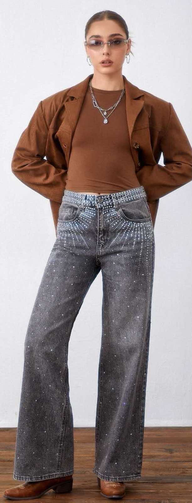 Γκρι τζιν παντελόνι με στρας