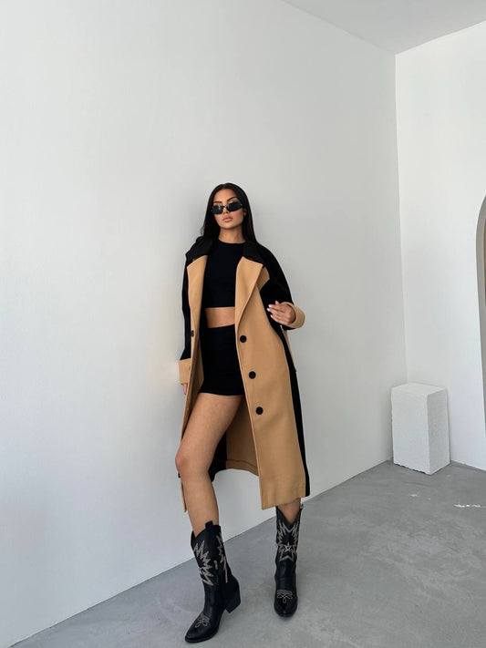 ΠΑΛΤΟ ΜΑΚΡΥ ΜΠΕΖ/ΜΑΥΡΟ OVERSIZED