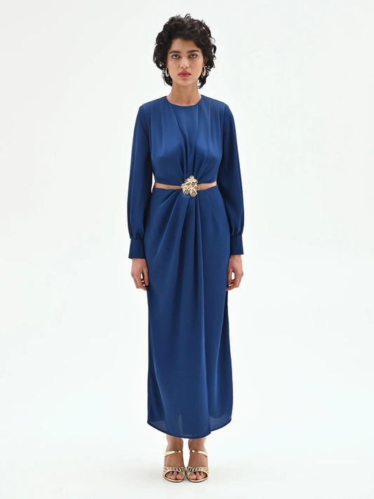 Rinascimento Γυναικείο Φόρεμα Maxi με Μανίκι & cutouts μπλε σκούρο για Γάμο & Βάπτιση