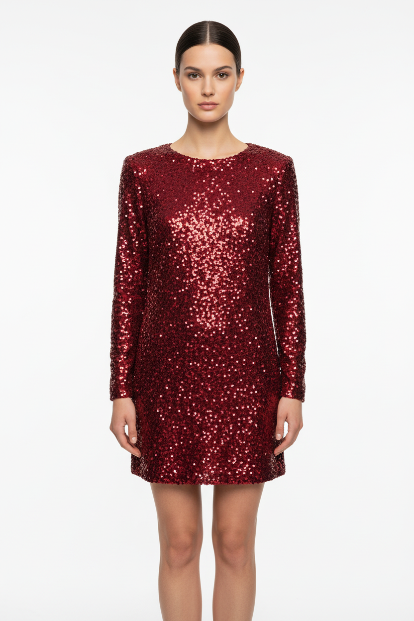 Mini Παγιέτα Φόρεμα Μπορντό