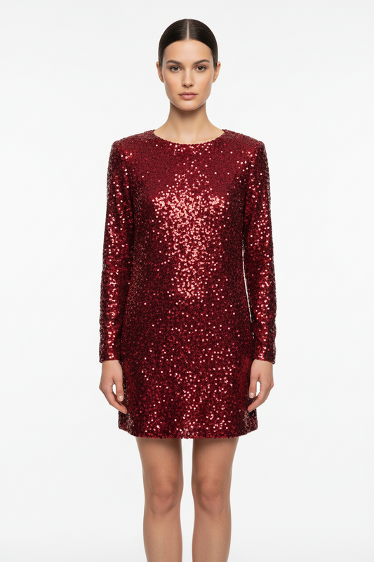 Mini Παγιέτα Φόρεμα Μπορντό