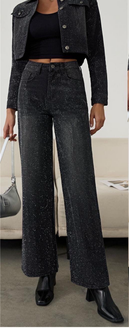 Τζιν παντελόνι μαύρο γεμάτο με στρας