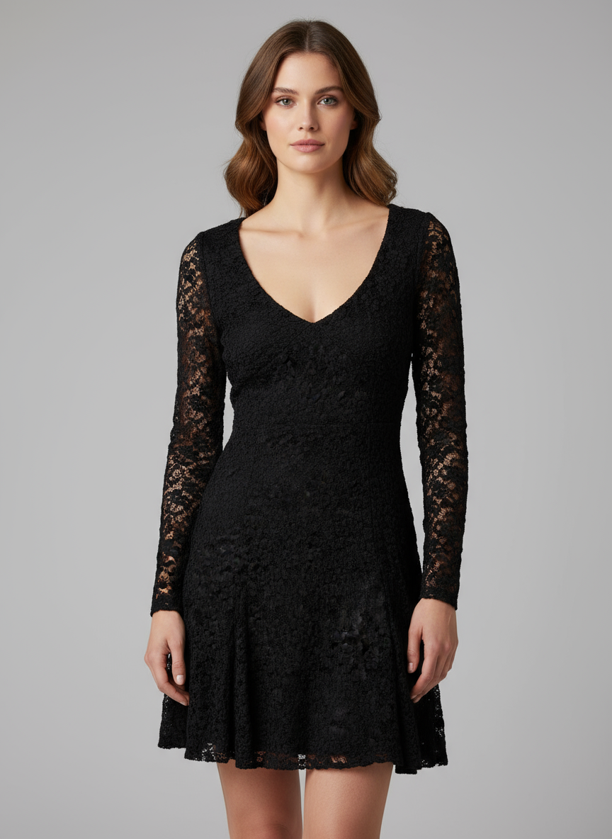 Mini Φόρεμα Μαύρο με Δαντέλα