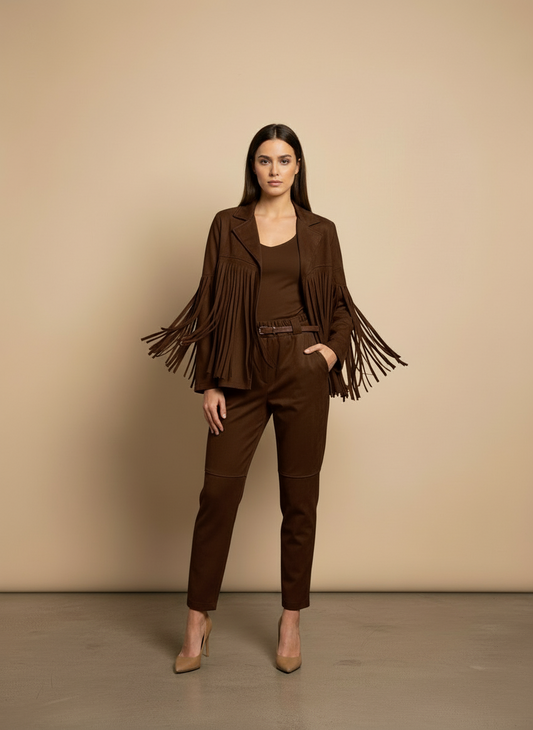 Σουέτ σετ με κρόσια, καφέ , καμελ , μαύρο.