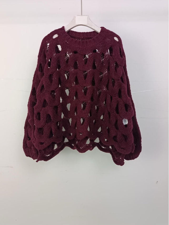 Πλεκτή μπλούζα διχτυωτή μπορντώ