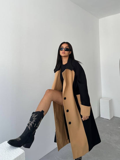 ΠΑΛΤΟ ΜΑΚΡΥ ΜΠΕΖ/ΜΑΥΡΟ OVERSIZED