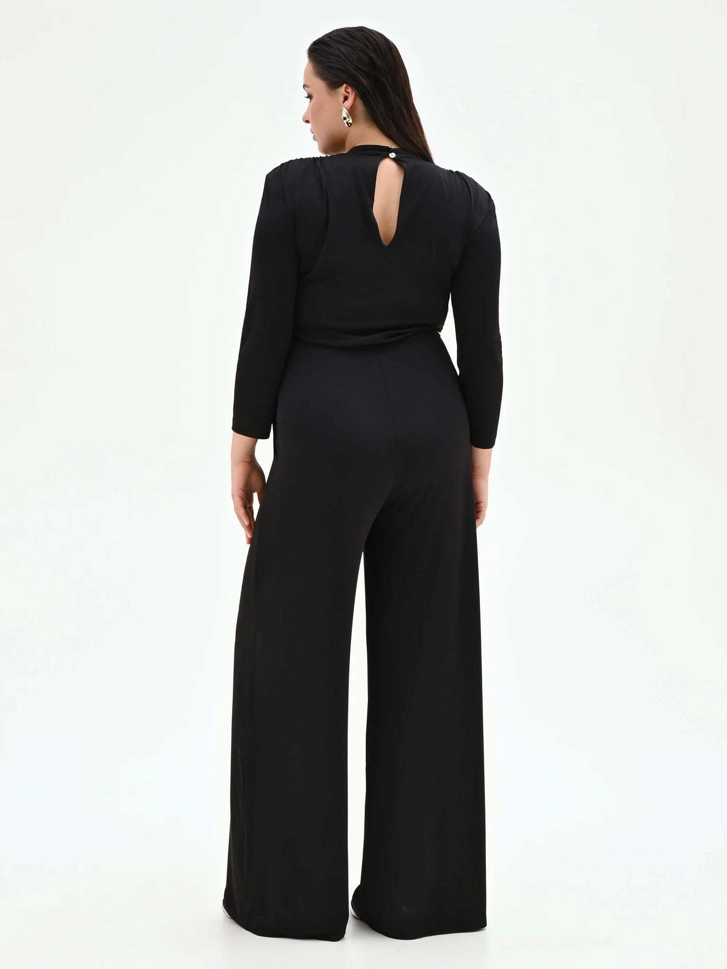 Rinascimento Ολόσωμη Φόρμα Μαύρη με Μακρύ Μανίκι Plus Size