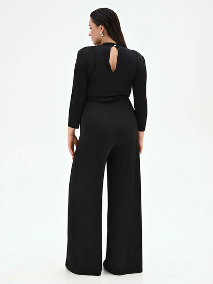 Rinascimento Ολόσωμη Φόρμα Μαύρη με Μακρύ Μανίκι Plus Size