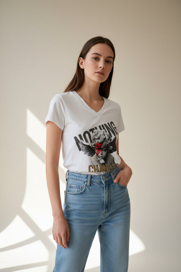 T-shirt v neck με γραφική παράσταση