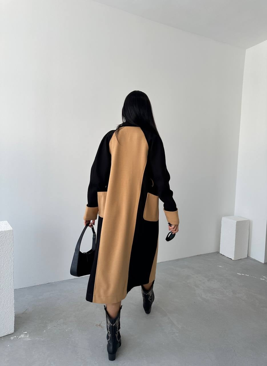 ΠΑΛΤΟ ΜΑΚΡΥ ΜΠΕΖ/ΜΑΥΡΟ OVERSIZED