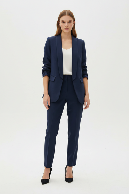 Navy Μπλε Γυναικείο Κοστούμι Casual – Σετ Σακάκι & Παντελόνι