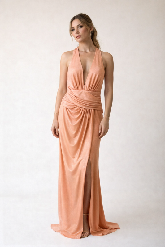 Maxi Φόρεμα  lurex νραπέ με ανοιχτή πλάτη – Elegant Νεανικό Φόρεμα για Γάμο - Βάπτιση