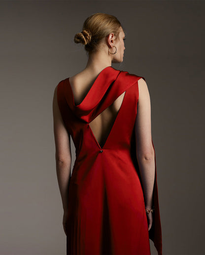 Maxi Βραδινό Φόρεμα Κόκκινο με Φουλάρι – Lola Casademunt