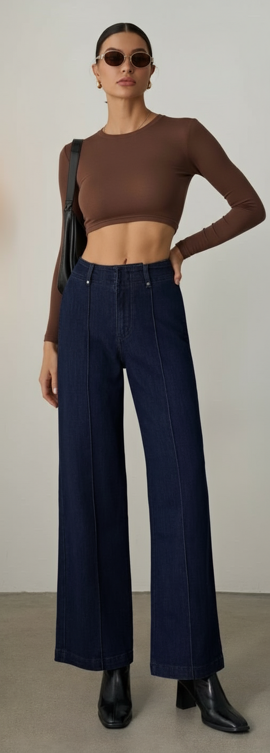 Μπλε σκούρο τζιν με τσέπες στο πλάι ίσια γραμμή