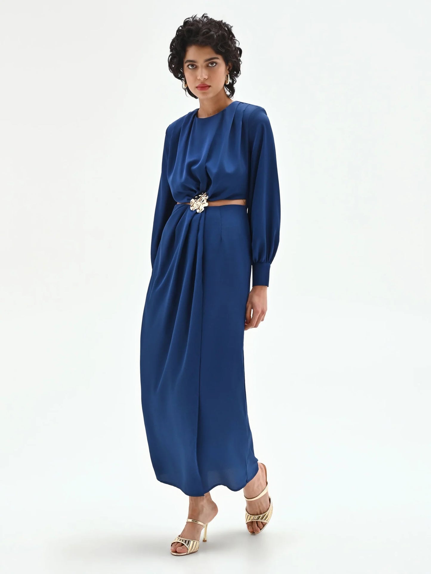 Rinascimento Γυναικείο Φόρεμα Maxi με Μανίκι & cutouts μπλε σκούρο για Γάμο & Βάπτιση