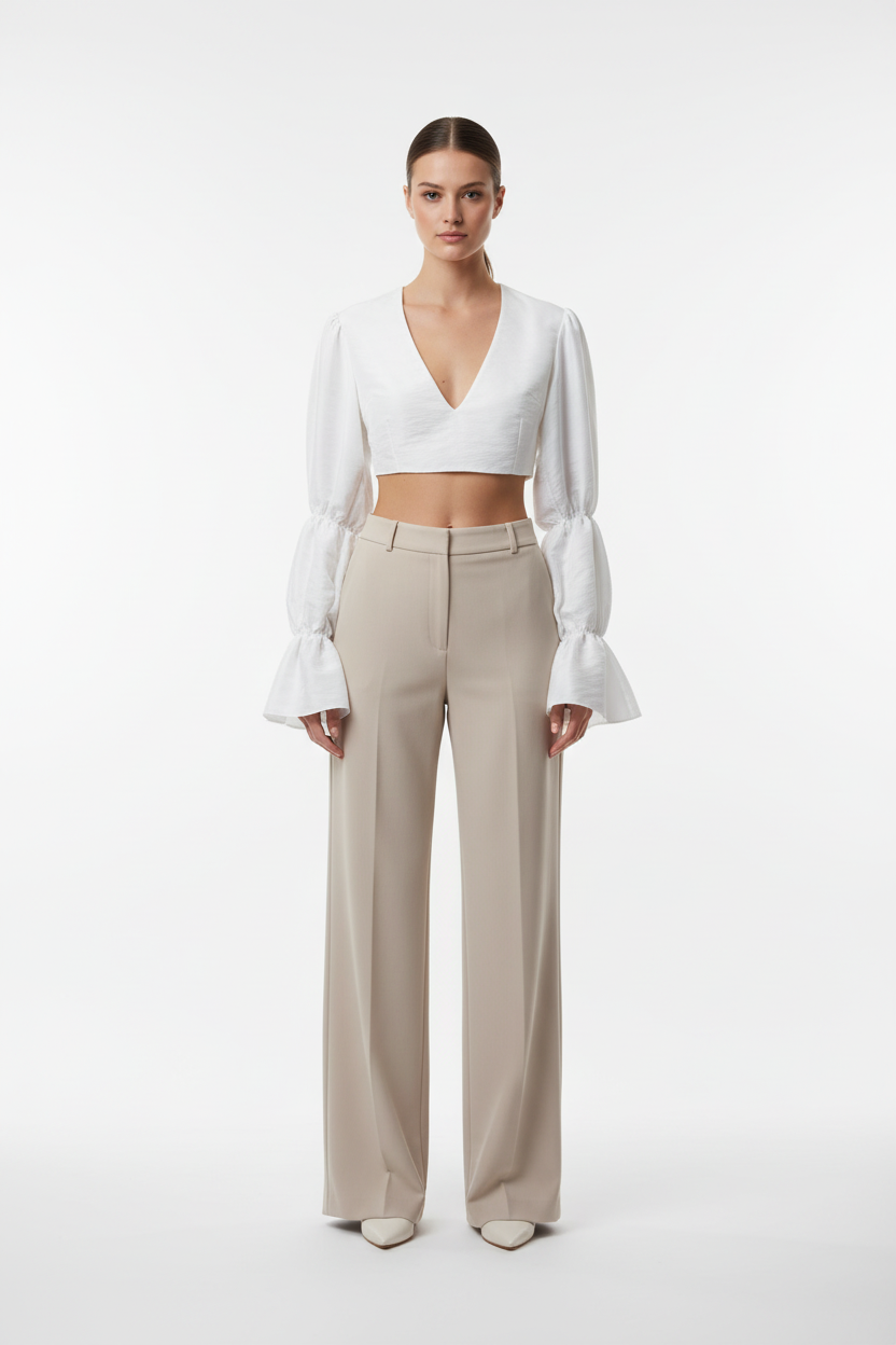 Crop Top με Φουσκωτό Μανίκι Ταφτά Triamia