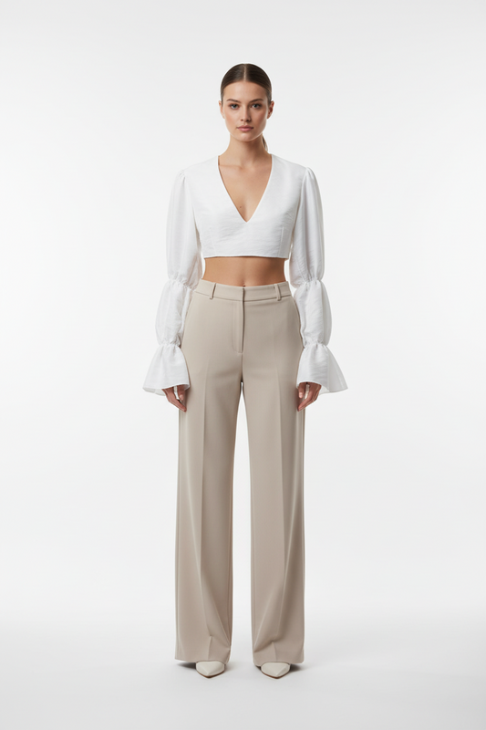 Crop Top με Φουσκωτό Μανίκι Ταφτά Triamia