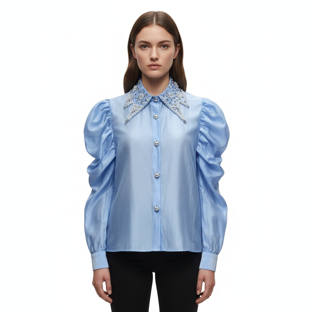 Πουκάμισο με πέρλες και στρας στο γιακά