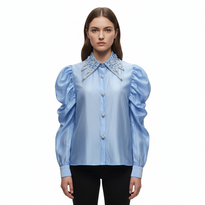 Πουκάμισο με πέρλες και στρας στο γιακά