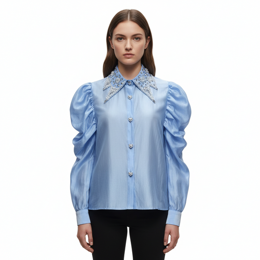 Πουκάμισο με πέρλες και στρας στο γιακά