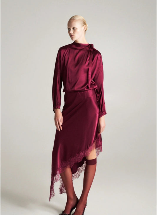 Σατέν Ασύμμετρη Φούστα Κόκκινη - Satin Asymmetric Skirt