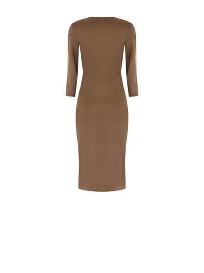 Rinascimento Φόρεμα Midi με μακρύ μανίκι καφέ office look