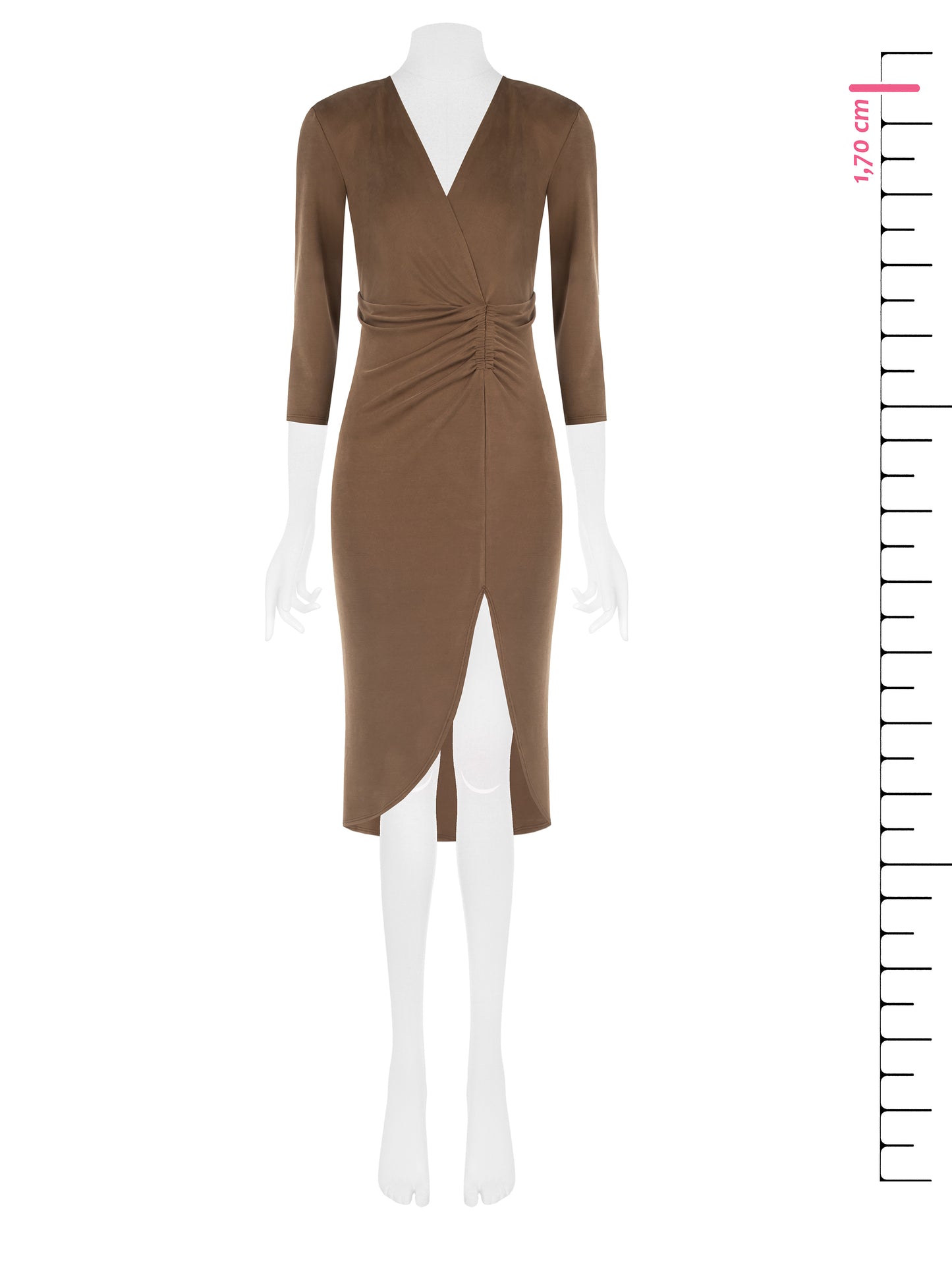 Rinascimento Φόρεμα Midi με μακρύ μανίκι καφέ office look