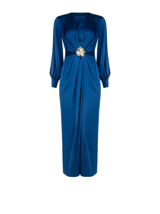 Rinascimento Γυναικείο Φόρεμα Maxi με Μανίκι & cutouts μπλε σκούρο για Γάμο & Βάπτιση