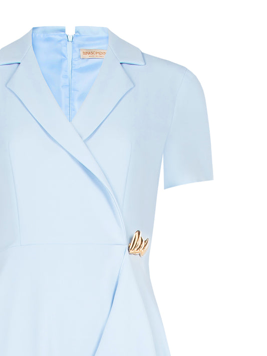 Rinascimento Γυναικείο Φόρεμα Midi Κρουαζέ Γαλάζιο με Μανίκι Κομψό