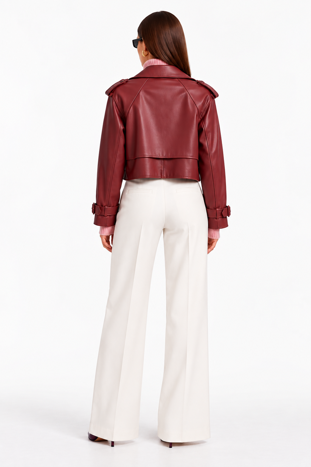 Crop Jacket Μπορντώ Δερματίνη  - Κοντό Σακάκι