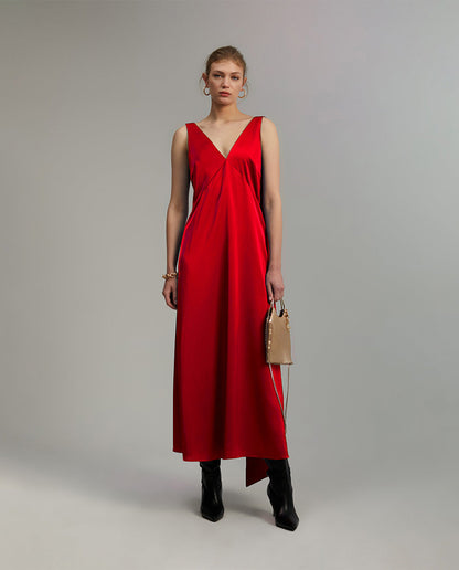 Maxi Βραδινό Φόρεμα Κόκκινο με Φουλάρι – Lola Casademunt