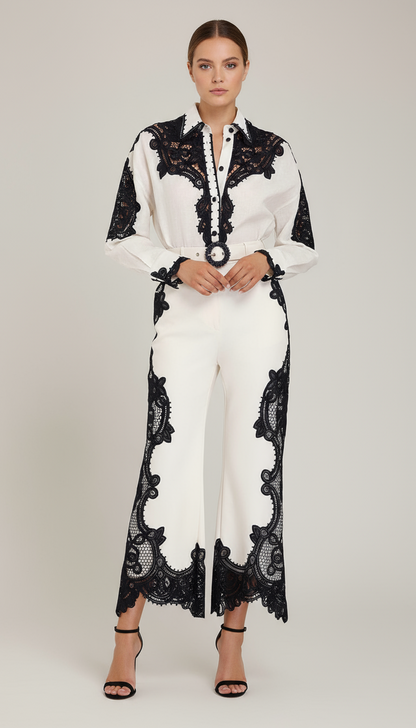 Σετ πουκάμισο παντελονα με δαντέλα