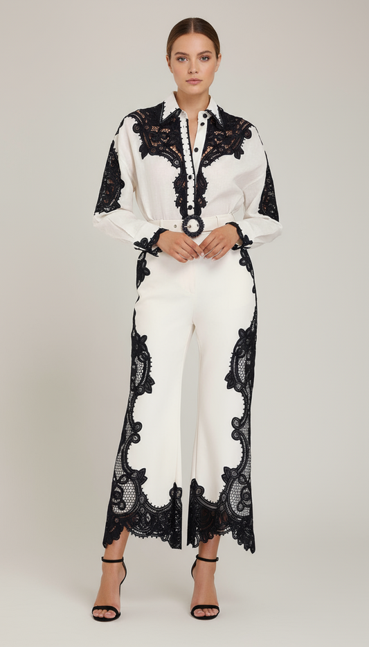 Σετ πουκάμισο παντελονα με δαντέλα