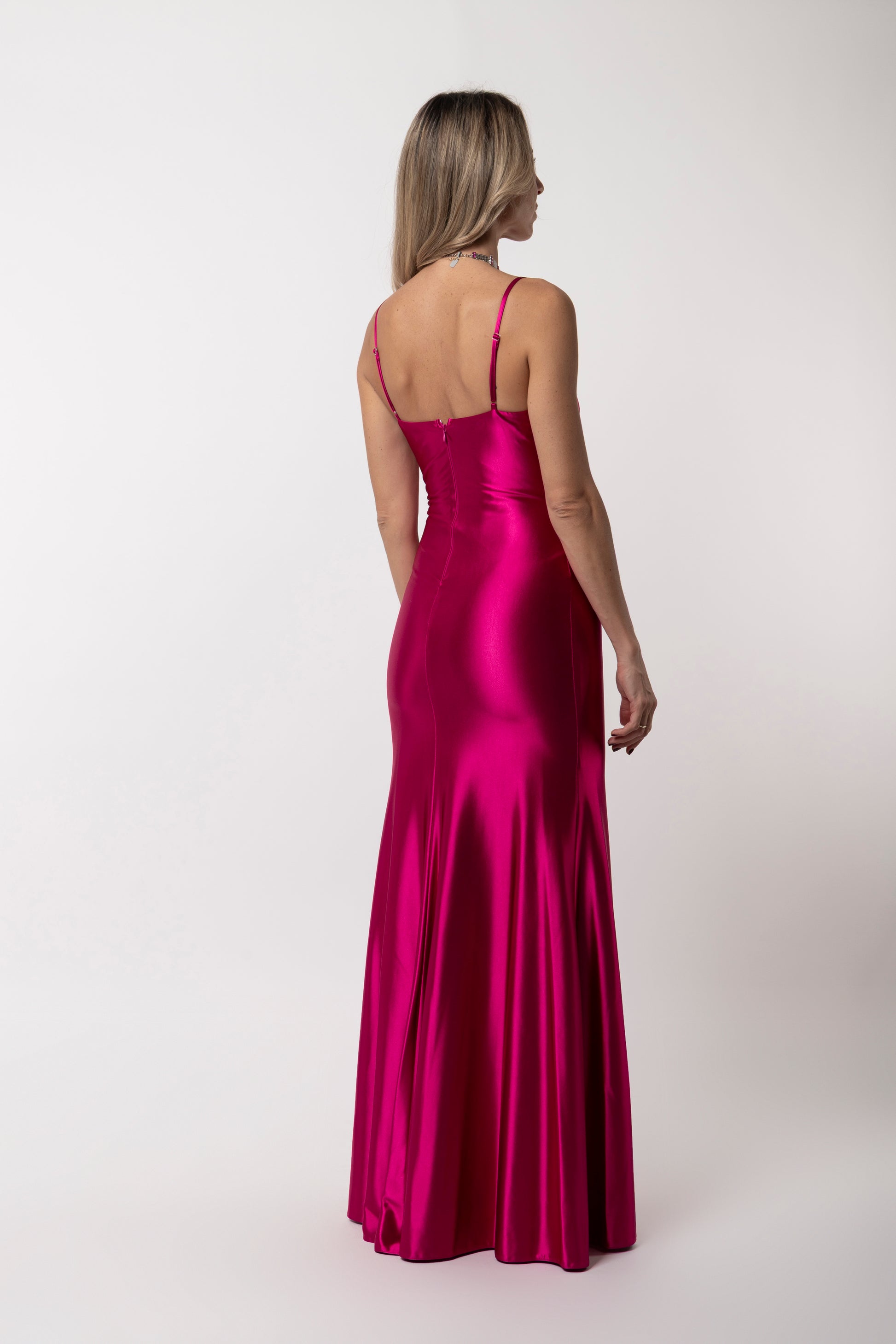 ματζέντα βραδινό φόρεμα maxi με σκίσιμο