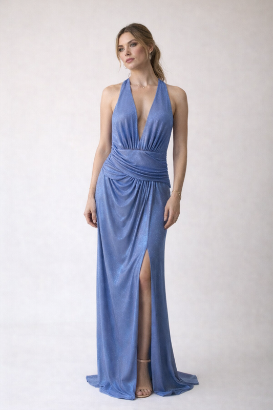 Νεανικό Maxi Φόρεμα  lurex  με ανοιχτή πλάτη για Γάμο - Βάπτιση & Ορκομωσία