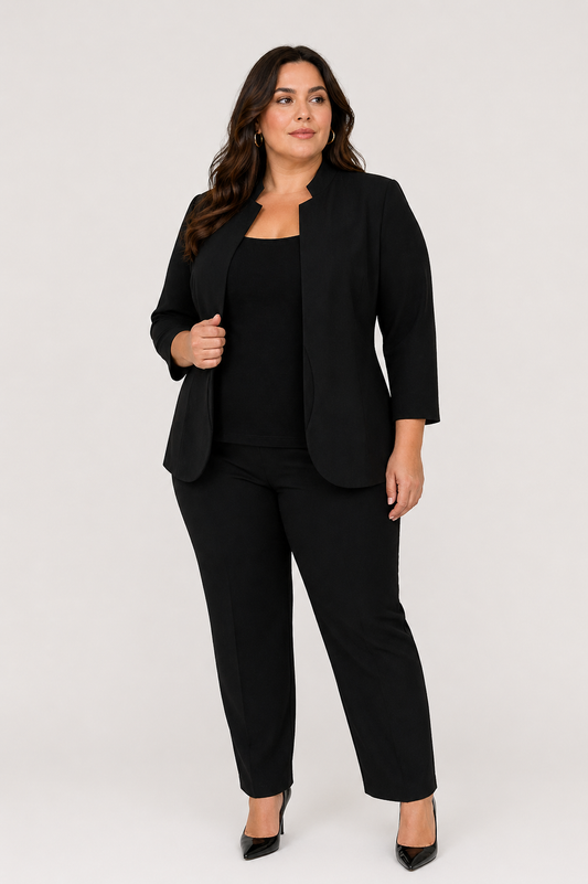 Rinascimento Γυναικείο Σακάκι Μακρύ Μαύρο & Μπεζ Plus Size